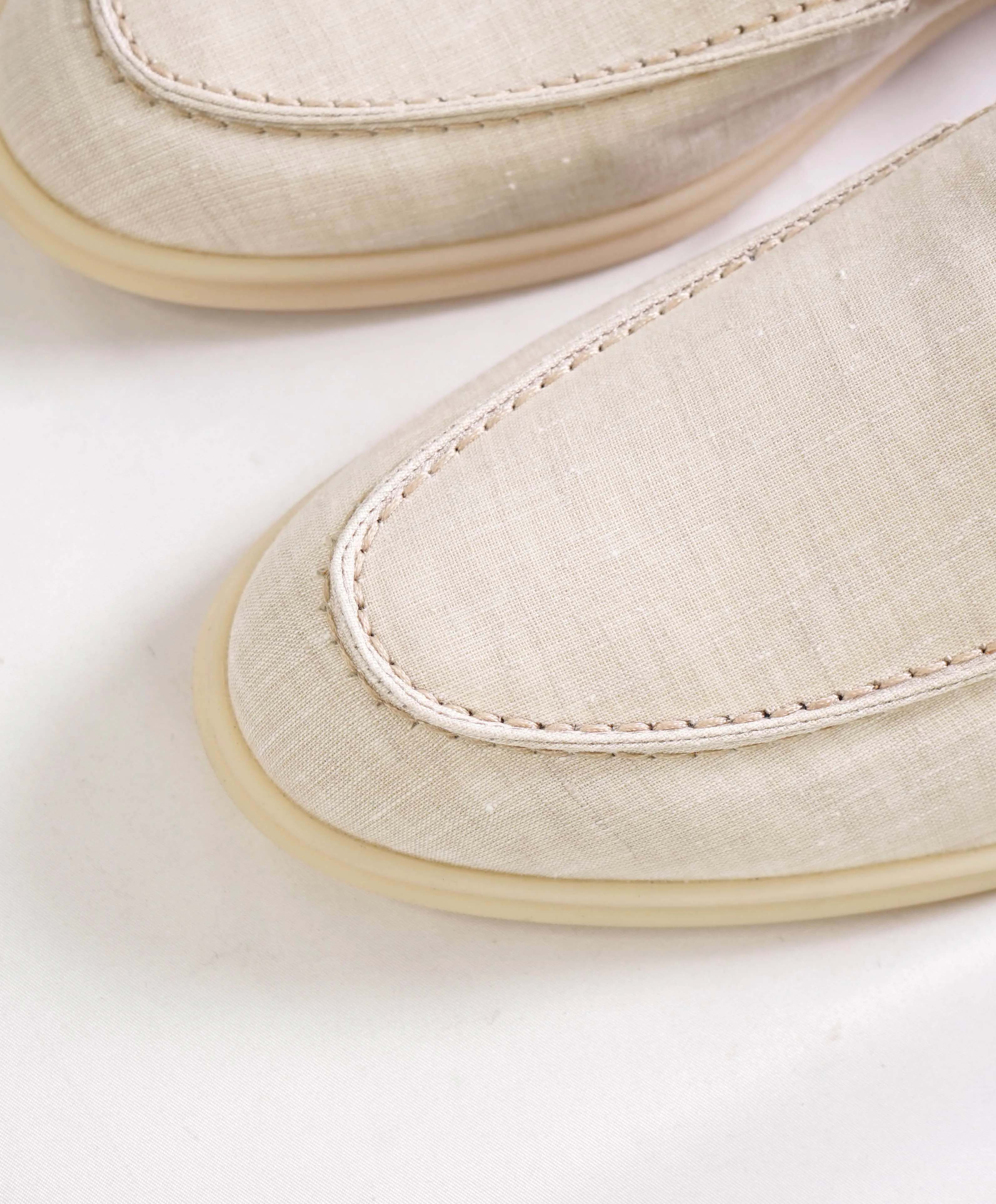 $960 LORO PIANA - "SUMMER WALK" Suede/Linen Neutral Loafer - 12 US (45EU)