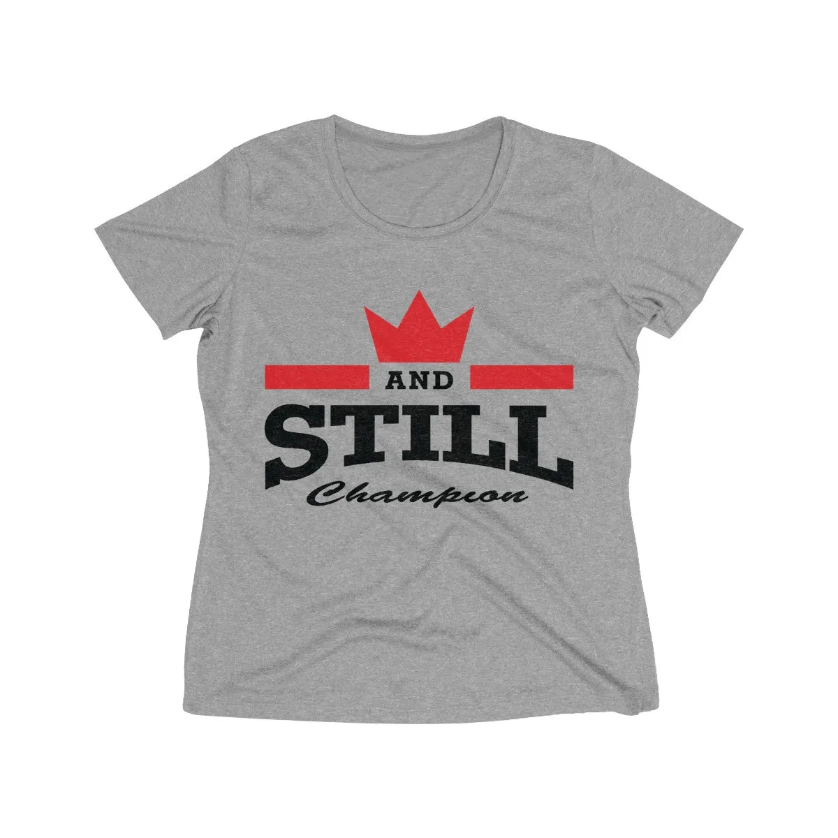 And Still Champion logo black lettering women's stay-dry wicking tee