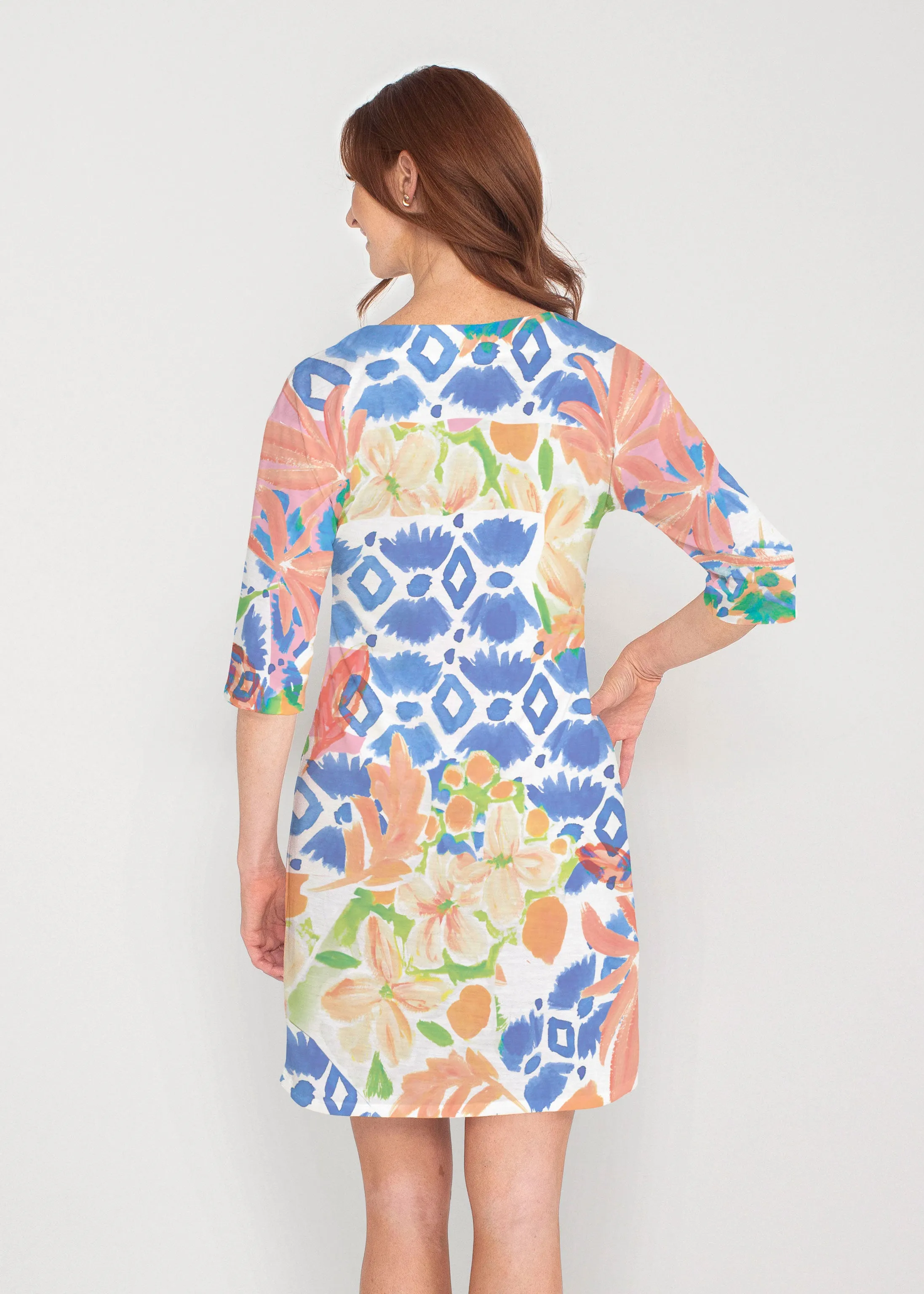 Bali (17254) ~ Drop Shoulder 3/4 Sleeve V-Neck Dress