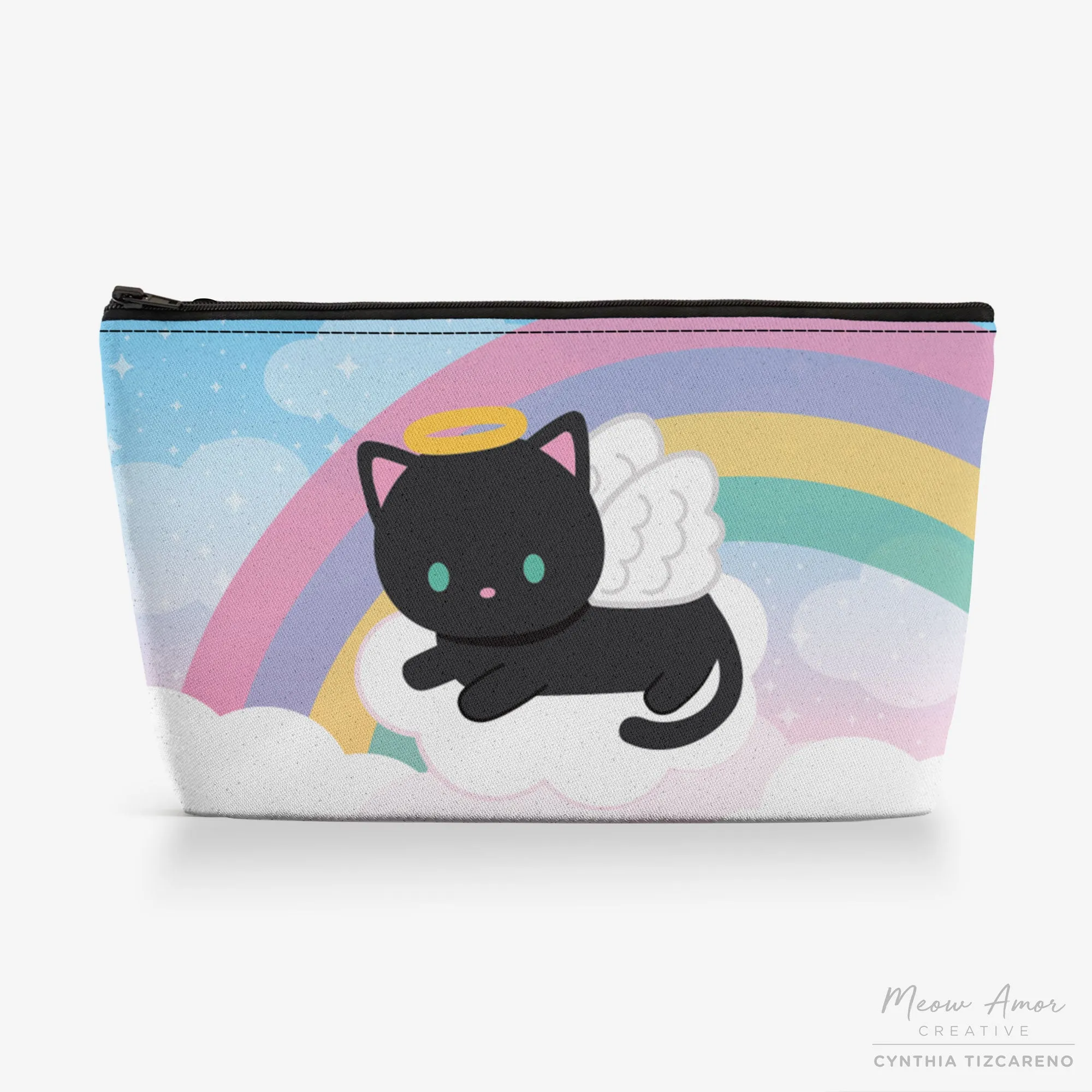 Black Cat Angel Canvas Zipper Bag