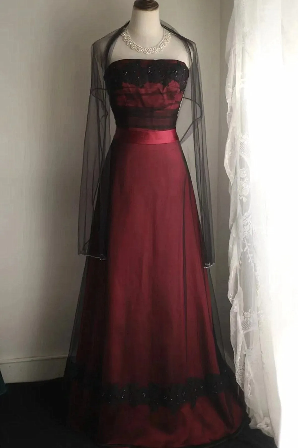 Elegant Black and Red A-line  Style Party Dress, Black and Red Evening Dress