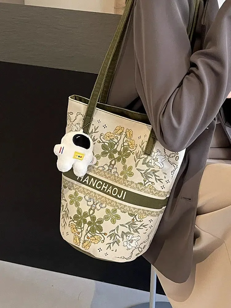 Floral Canvas Bucket Shoulder Bag