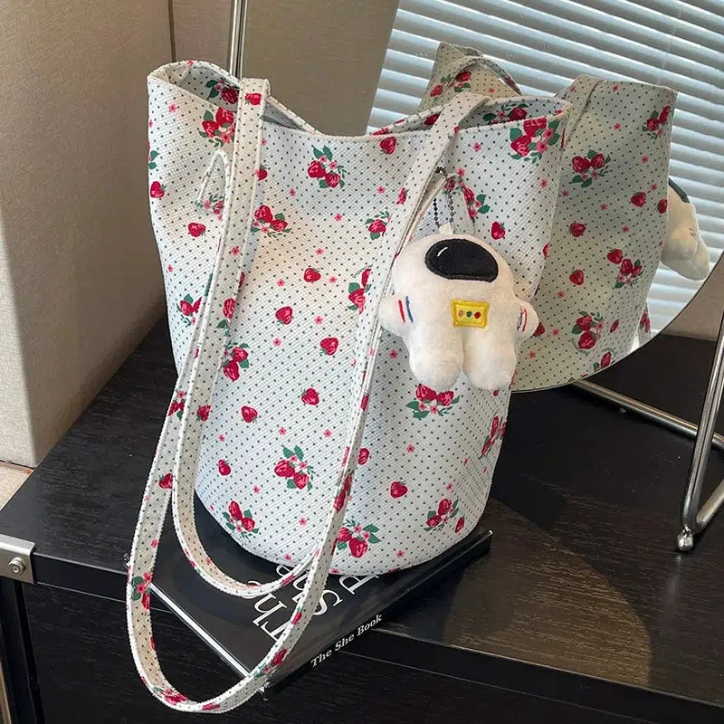 Floral Canvas Bucket Shoulder Bag