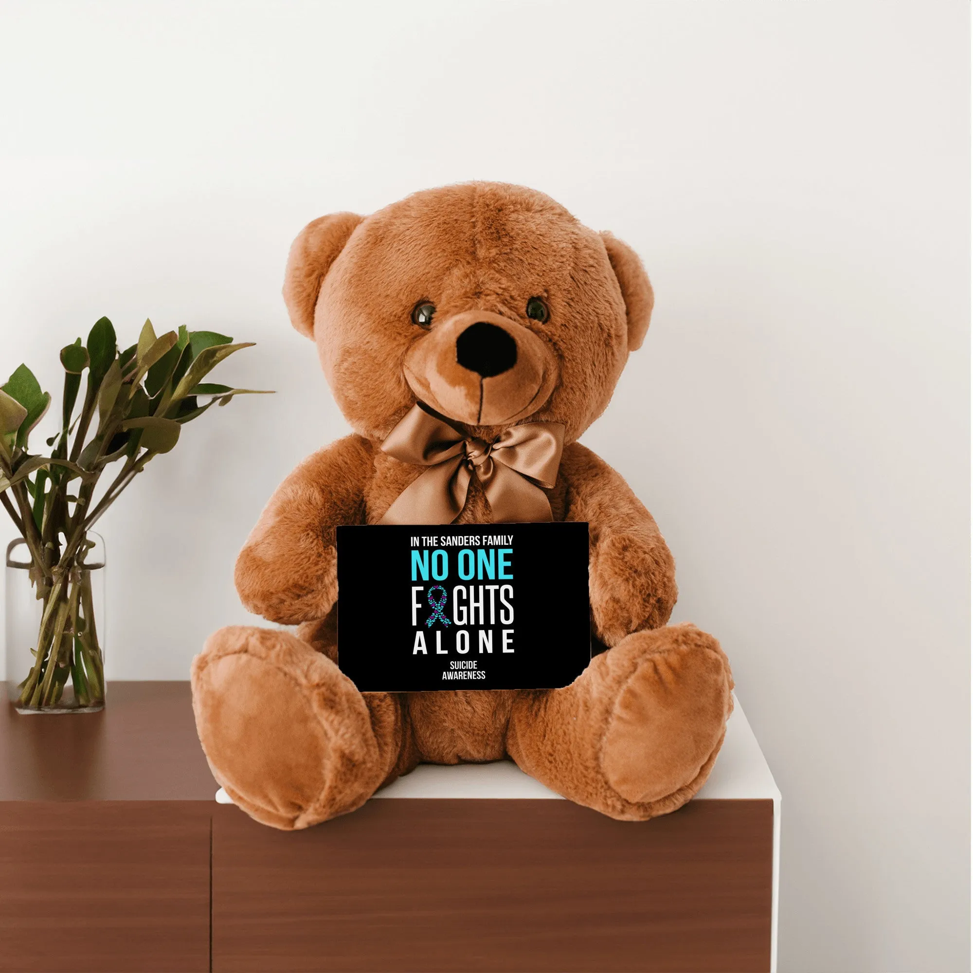 In This Family No One Fights Alone Suicide Teddy Bear - Personalized PRICE INCLUDES FREE SHIPPING