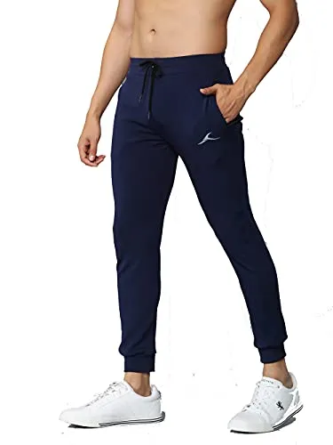 Kraasa Joggers Gym Pants for Men | Slim Fit Athletic Track Pants |Casual Running Workout Pants with Pockets | 4 Way Lycra Trackpants Navy Size L