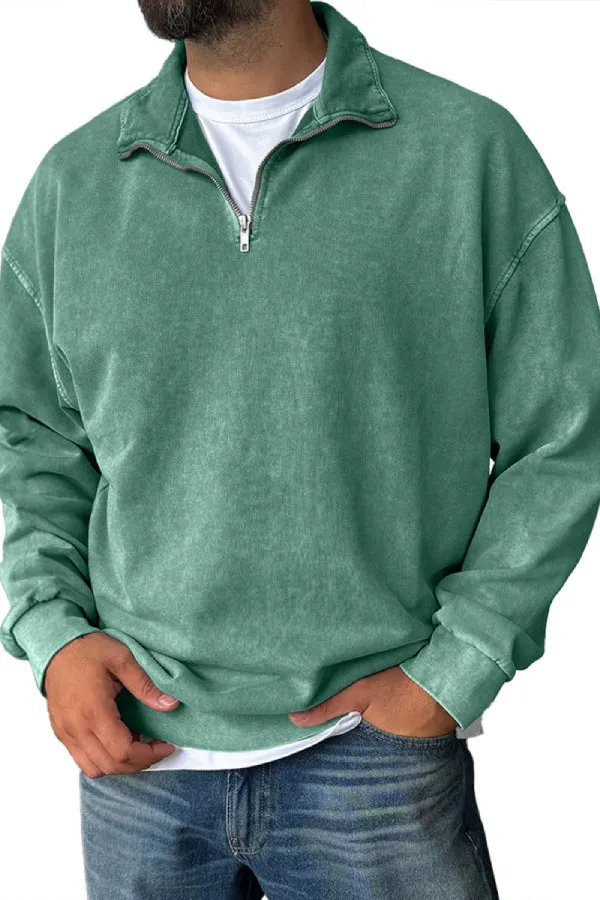 Men's Fashionable Retro Half-zip Stand Collar Casual Sweatshirt