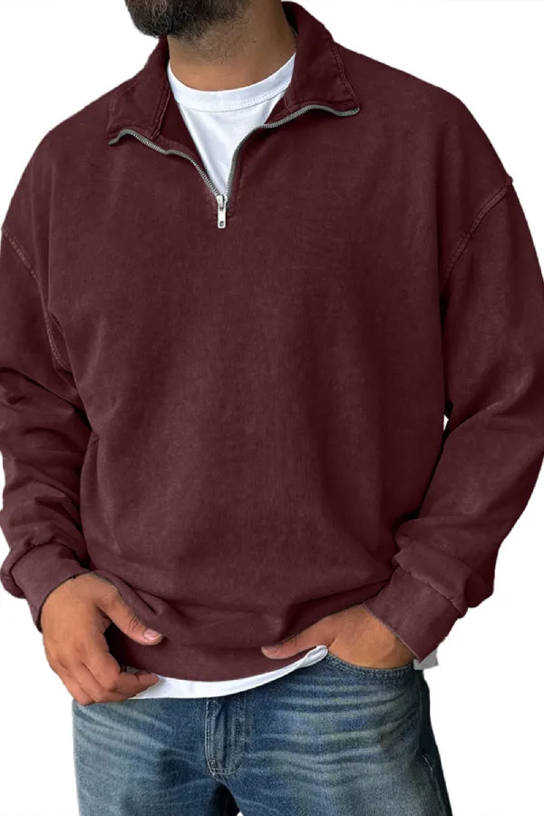 Men's Fashionable Retro Half-zip Stand Collar Casual Sweatshirt