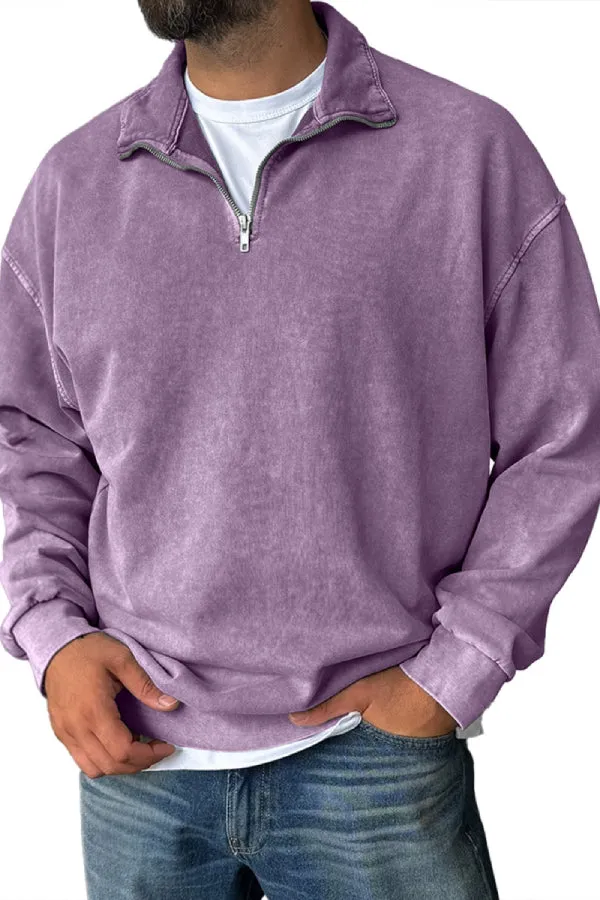 Men's Fashionable Retro Half-zip Stand Collar Casual Sweatshirt