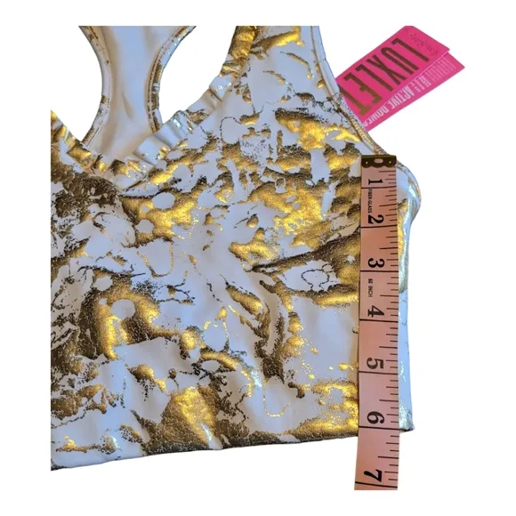 NEW Lilly Pulitzer UPF 50  Luxletic Lindsay Sports Bra Gold Foil Sports XS