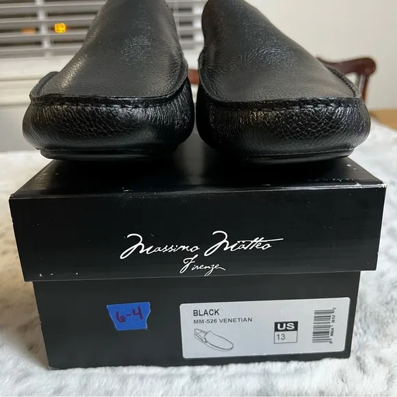 New Massimo Matteo Black Leather Venetian Driver Slip On Loafer Shoes sz 13 Men