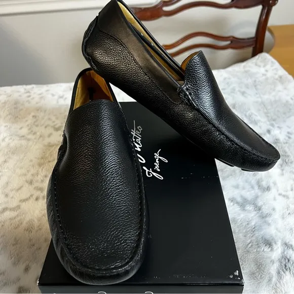 New Massimo Matteo Black Leather Venetian Driver Slip On Loafer Shoes sz 13 Men