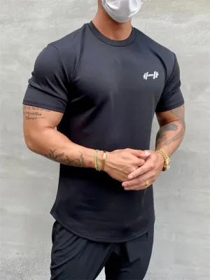 New Men's Slim Show Muscle Round Hem Cotton Spring Summer Solid Color Training Slim Sports Short Sleeve T-Shirt Sz XL Black Retails $36 
