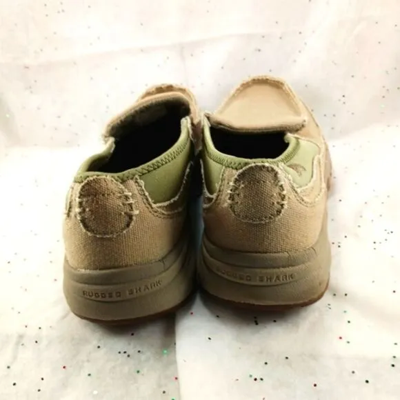 Rugged Shark- Pacifico Stretch Gore Slip-On Boat Shoe Loafer Men's 11 Tan Canvas
