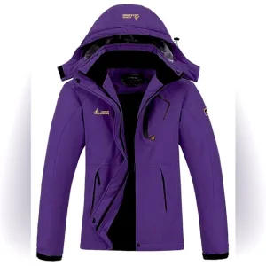 Women's Purple Waterproof Ski Jacket | Faux Fur Lined, Cinch Waist Size L