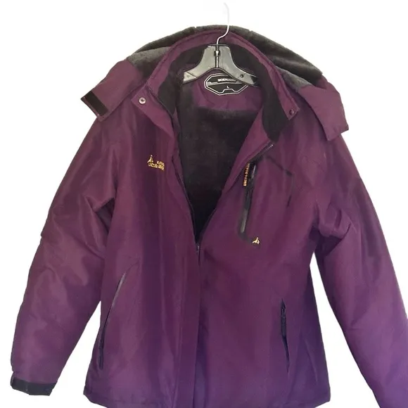 Women's Purple Waterproof Ski Jacket | Faux Fur Lined, Cinch Waist Size L